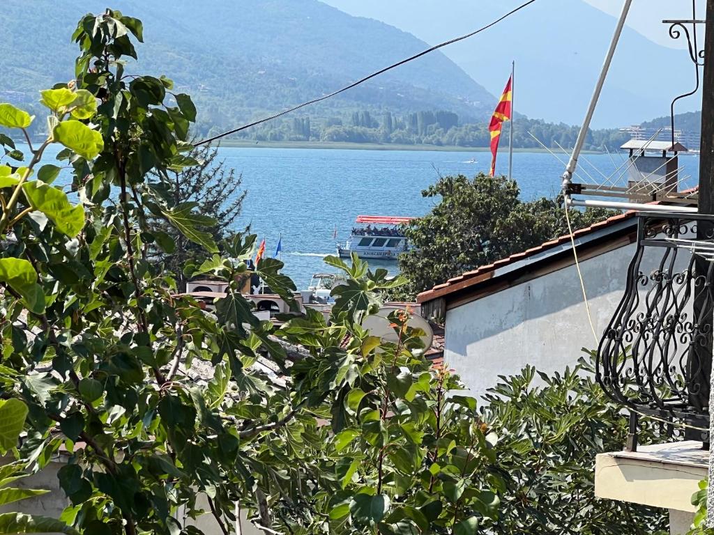 Villa Metulevi lake view with boat from the property